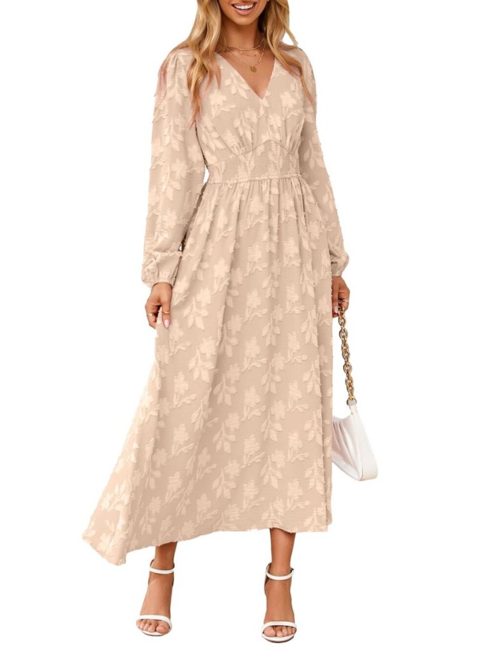 Womens Boho Floral Long Sleeve Maxi Dress V Neck Empire Waist Fall Wedding Guest